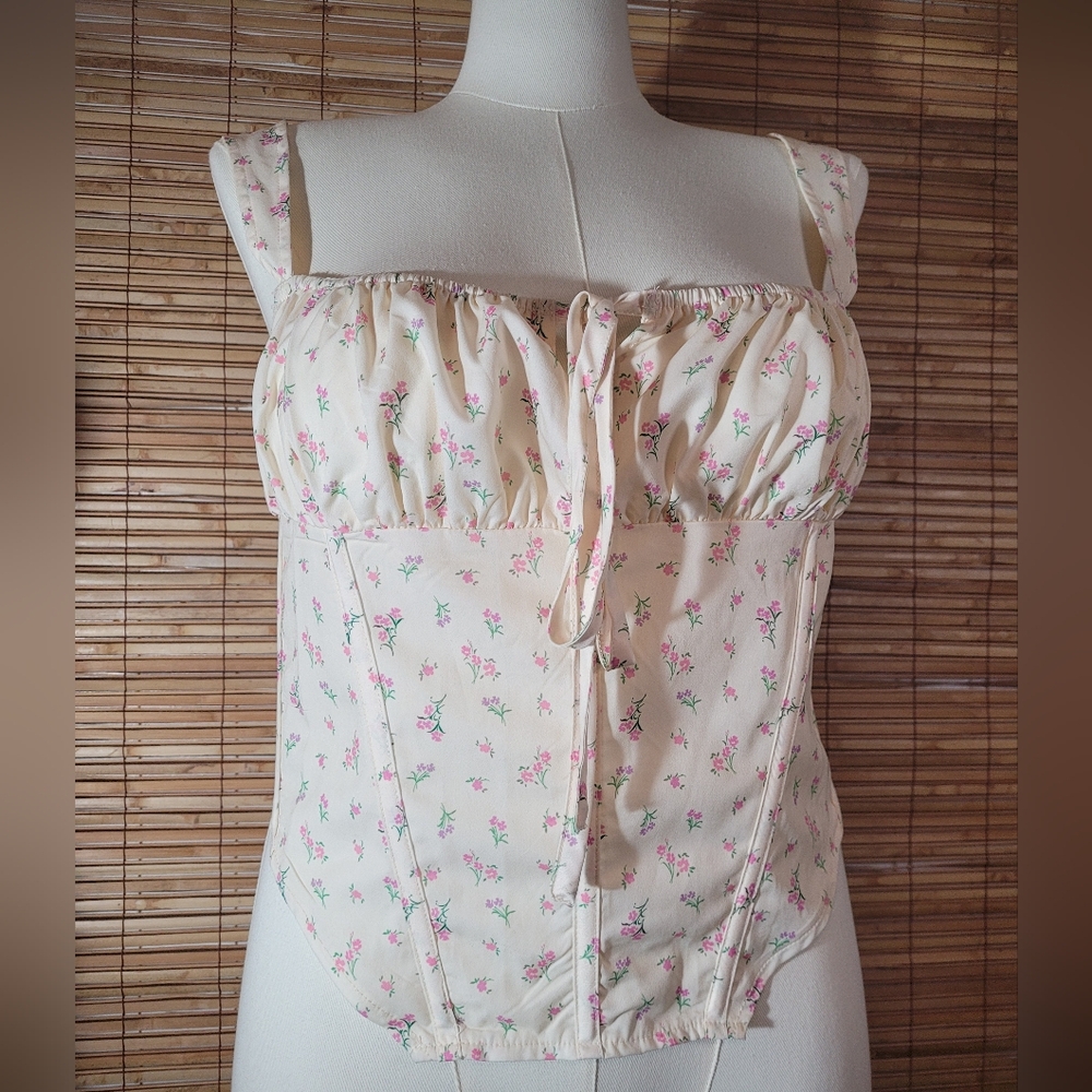 Floral Ruched Front Corset Style Camisole